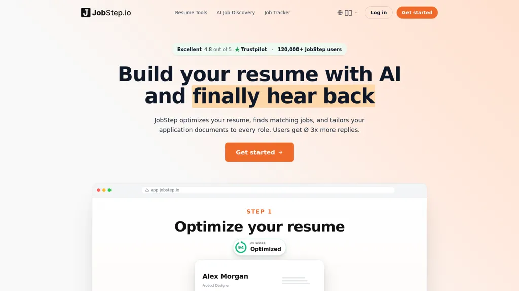 JobStep AI resume builder and job application dashboard for job seekers.